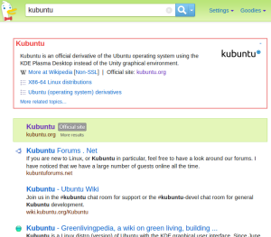 DuckDuckGo result for Kubuntu